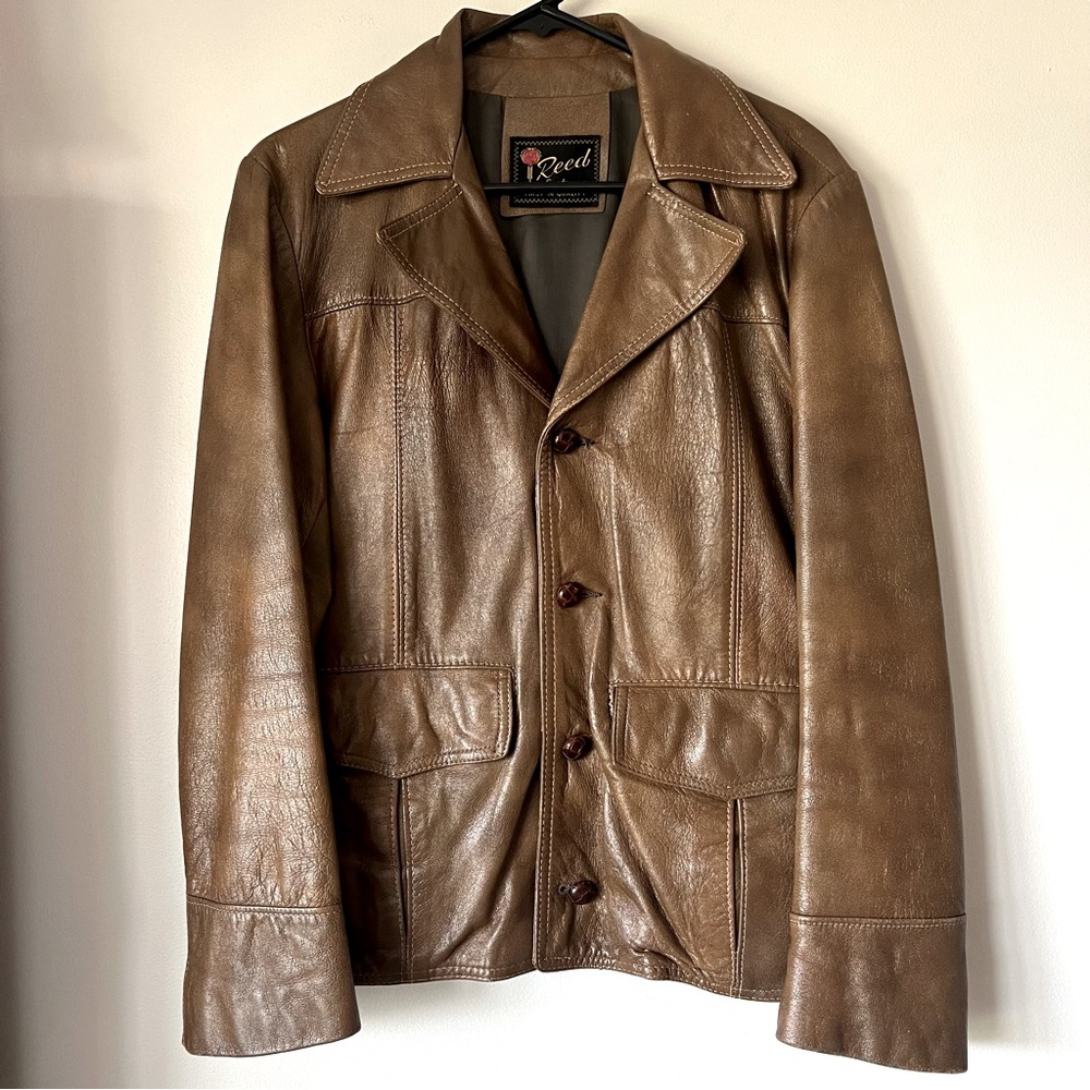 Vintage Reed Sportswear Mens Leather Jacket Car Coat No Size Small/Medium 70s